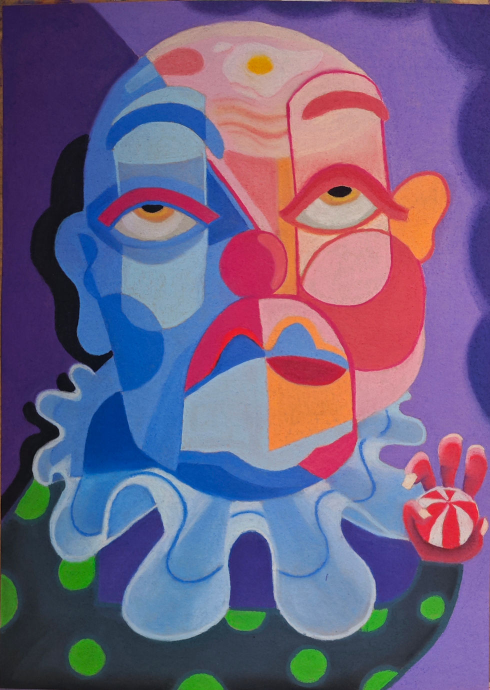“Eggad clown” / (Eggcited Clown), 2025 - 64x46, dry pastel.
