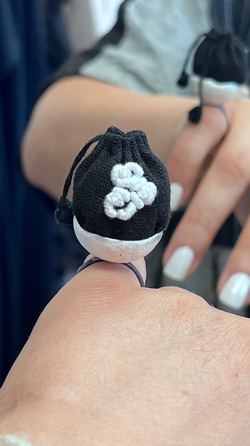 Thumbnail: Handmade sterling silver ring, black cotton and embroidery,  size 7 3/4 , one of