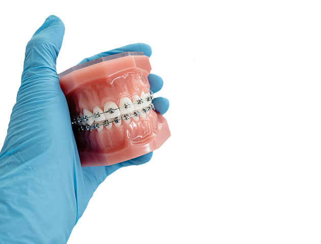 A person in blue gloves holding a toothb