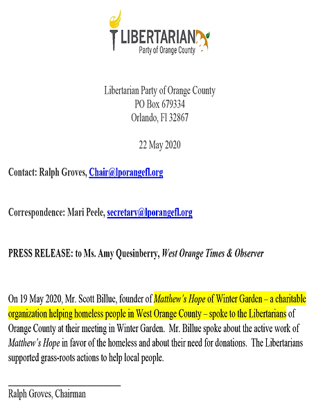 letter from Libertarian Party of Orange County from Ralph Groves