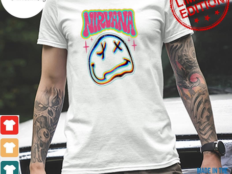 Design nirvana rock band smiley face back and front printed shirt