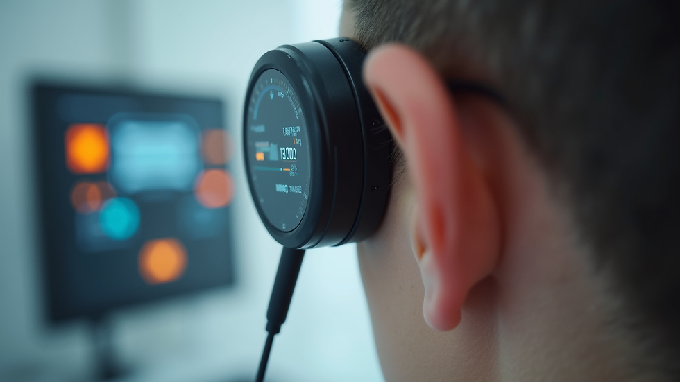 Close-up view of audiometer used in hearing test