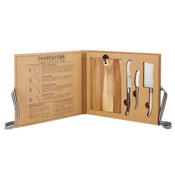 Thumbnail: Acacia Wood Cheese Board with Knives Book Box