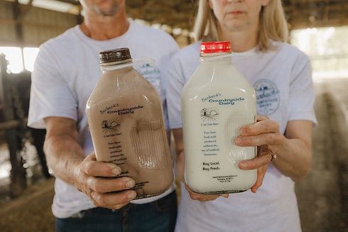 Burbach's Countryside Dairy whole milk and chocolate milk glass bottles