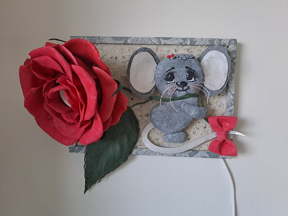 Miniatyrbild: LED - Tavla " Mus med Rosen"