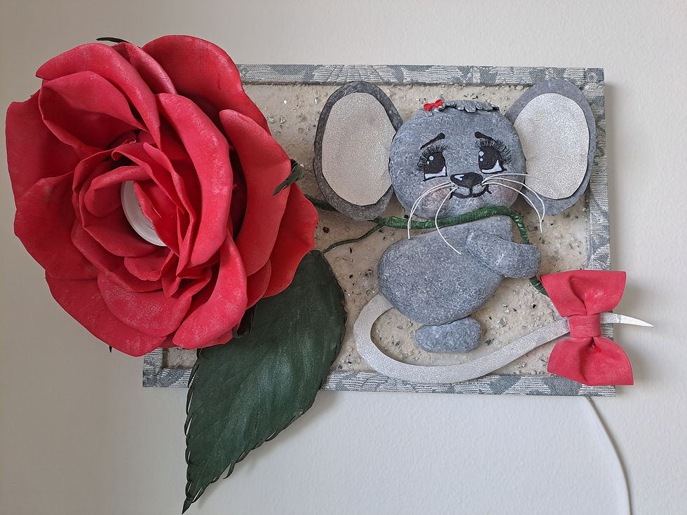 Miniatyrbild: LED - Tavla " Mus med Rosen"