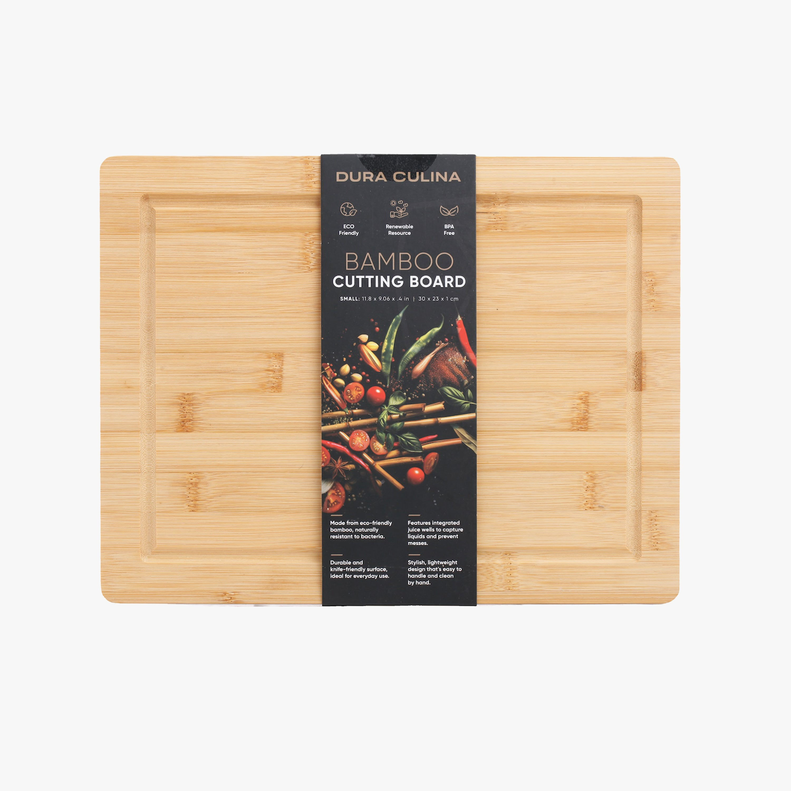 Bamboo Wood Cutting Board: Small – (11.8” X 9.05”) Durable