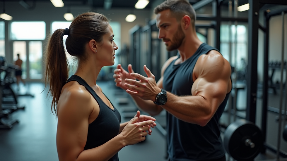 High angle view of a personal trainer assisting a client