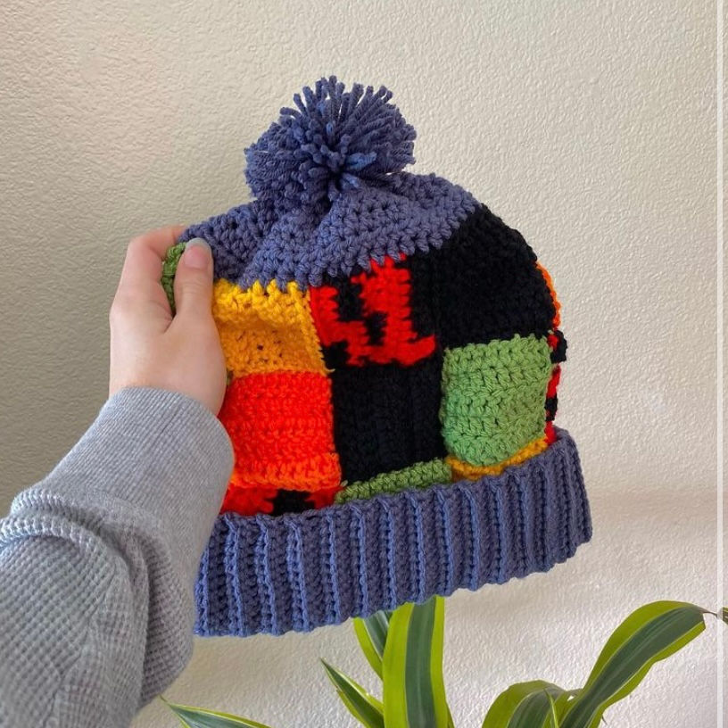 Thumbnail: Harry Styles Cardigan Beanie/ Crochet Patchwork Beanie