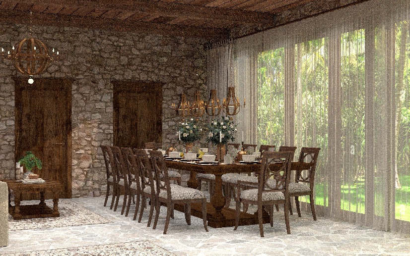 A cozy and stylish living room with bright blue and white traditional Greek island architecture visible through large windows. The interior features a modern orange and white sofa, elegant gold floor lamps, a wooden coffee table, and a bookshelf filled with books. Blue accents and Mediterranean elements create a warm, inviting atmosphere. This image was generated using ArchiVinci AI.