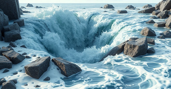 a fierce whirlpool with lots of foam an