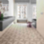 Salle de bain en motifs géométriques beige