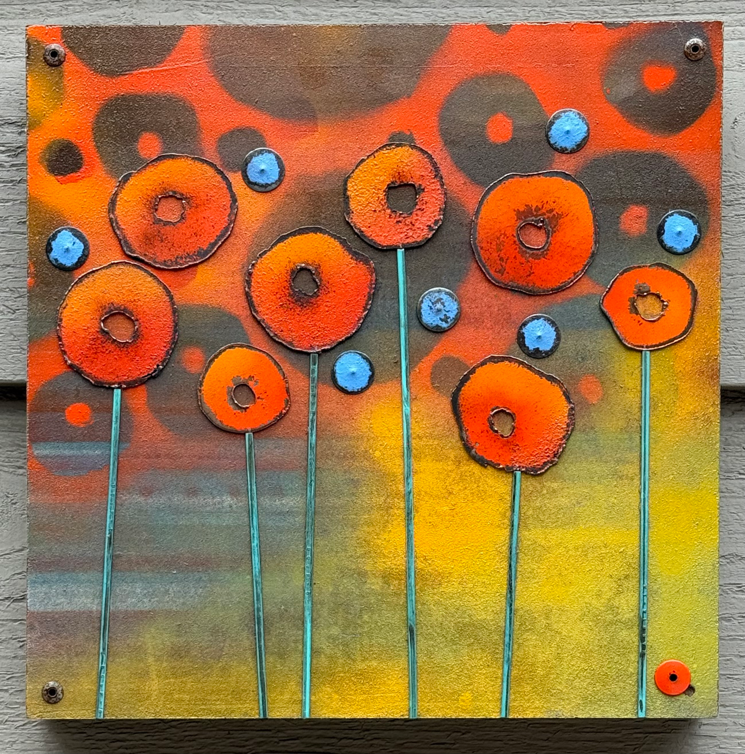 Poppies with Little Blue Flowers