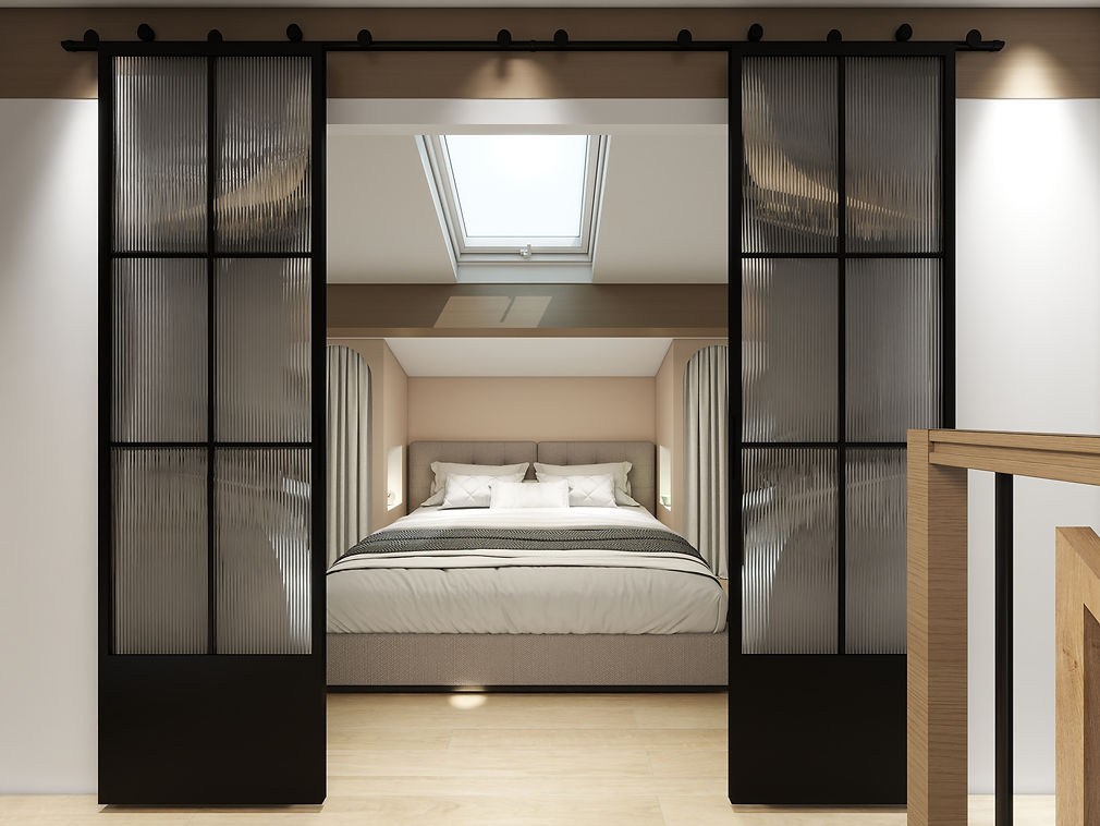 Avant / après de la rénovation de chambres sous pente dans un appartement à Hyères, avec optimisation des espaces, rangements sur mesure et ambiance moderne et chaleureuse.