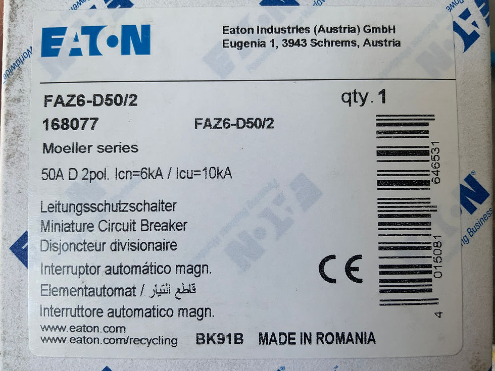 Eaton FAZ6-D50/2 MCB 50A D 2P 168077 Box