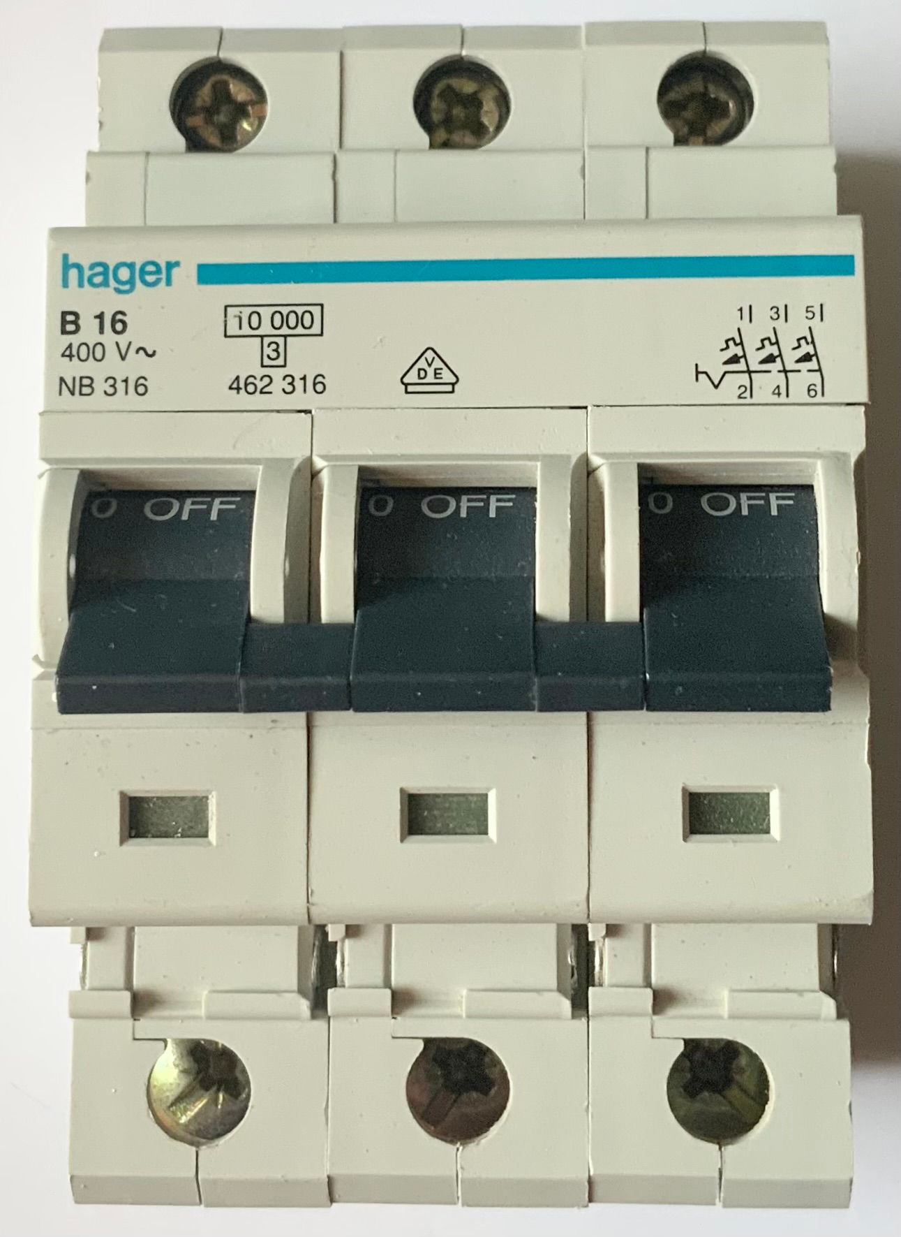 Hager NB316 B16 MCB 3P 16A Type B 462316