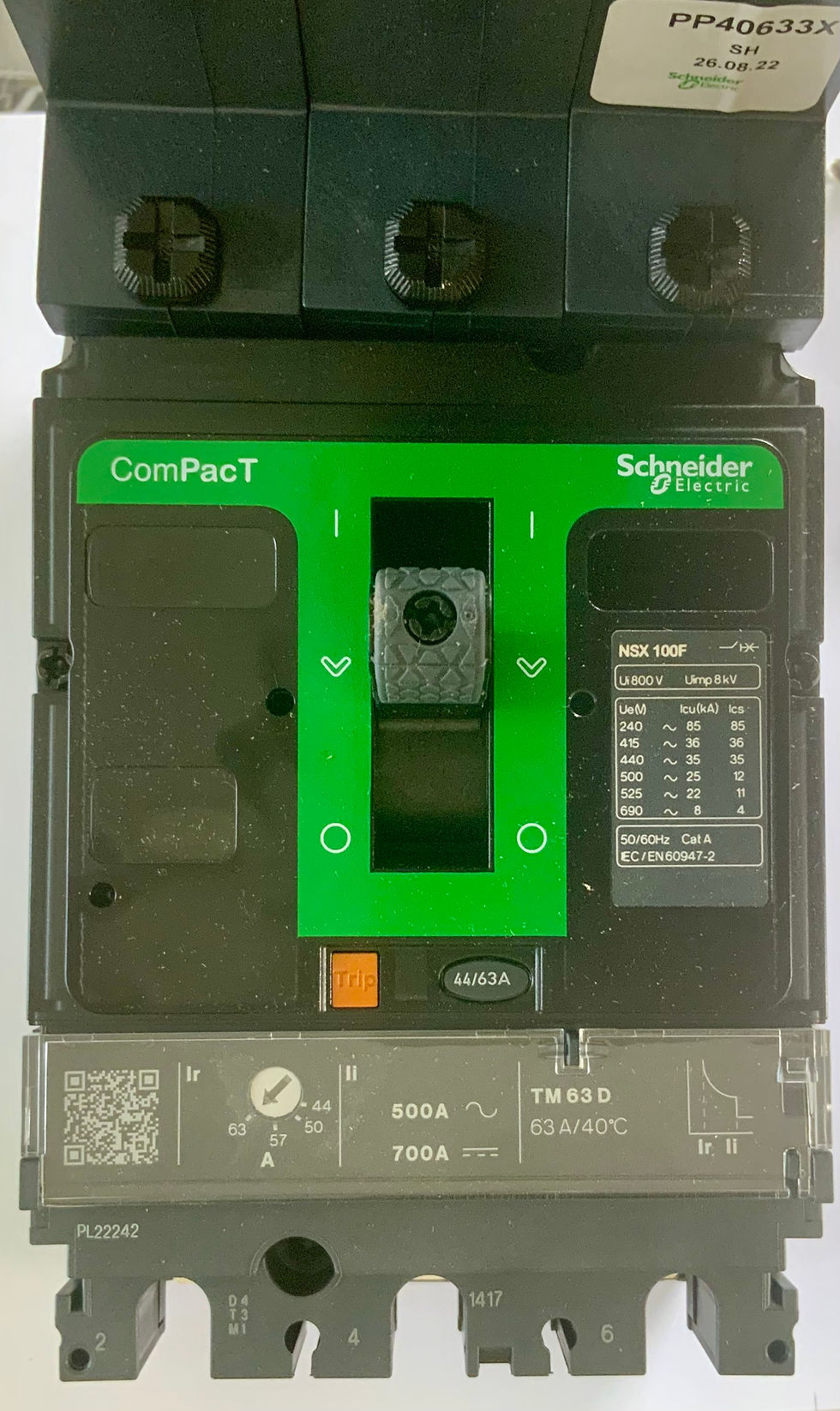 Schneider PP40633X 63A MCCB 3P 36kA Compact NSX PP4 TM63D (44-63A)