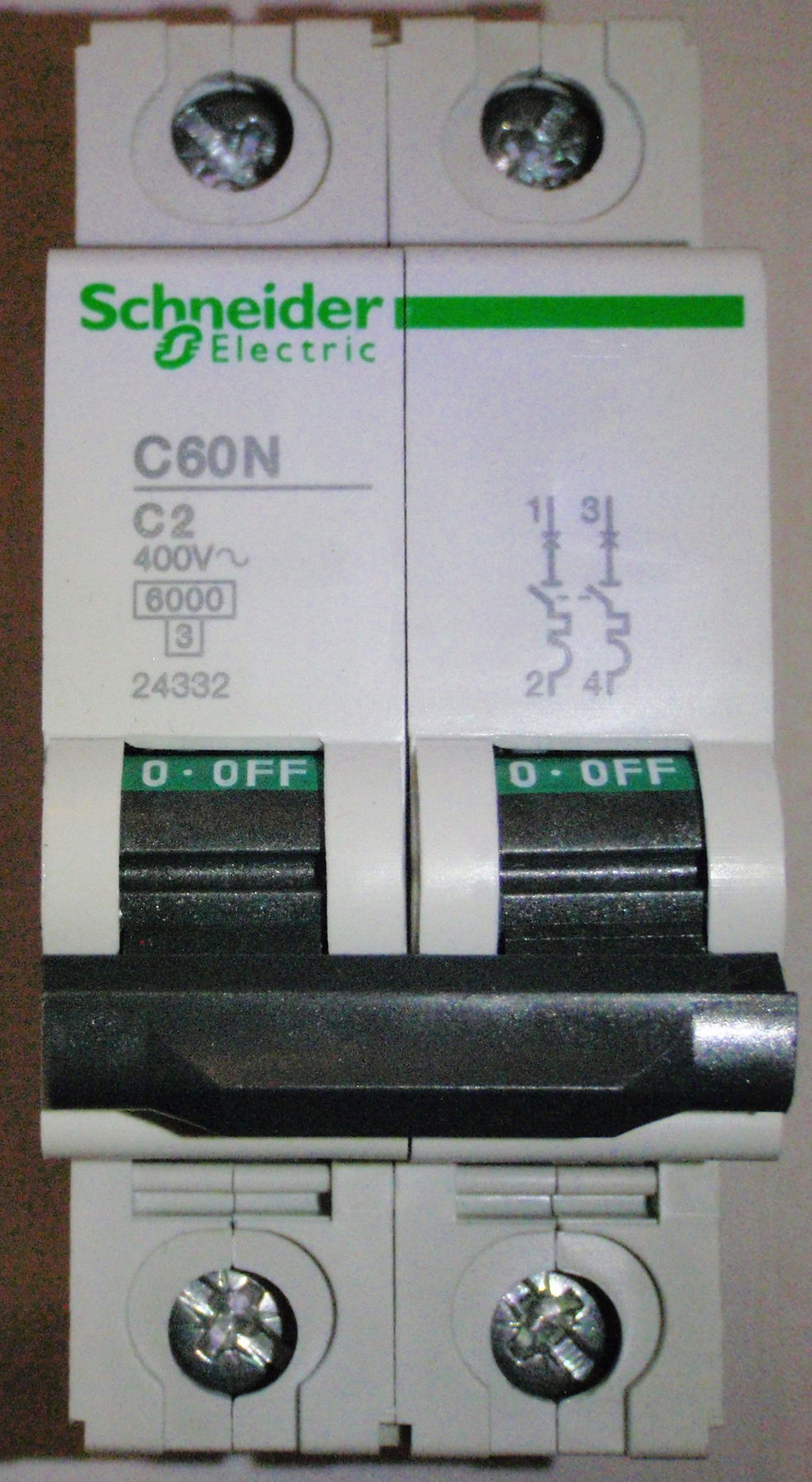 Schneider C60N C2 DP MCB 2A 2P Type C Double Pole circuit breaker 24332 ...