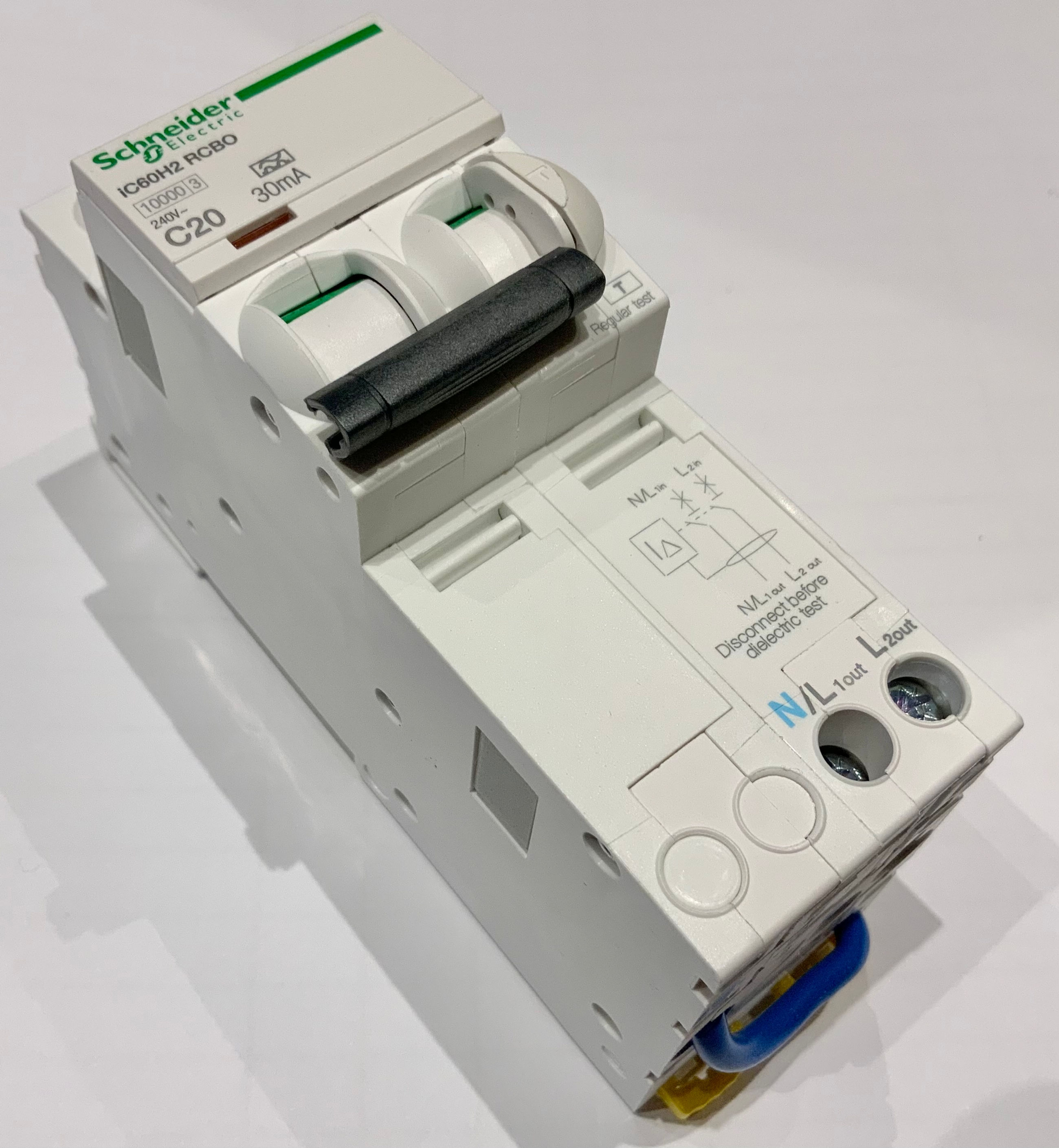 Schneider A9D11220 2 Pole RCBO C20 30mA Type A Acti 9 iC60H2