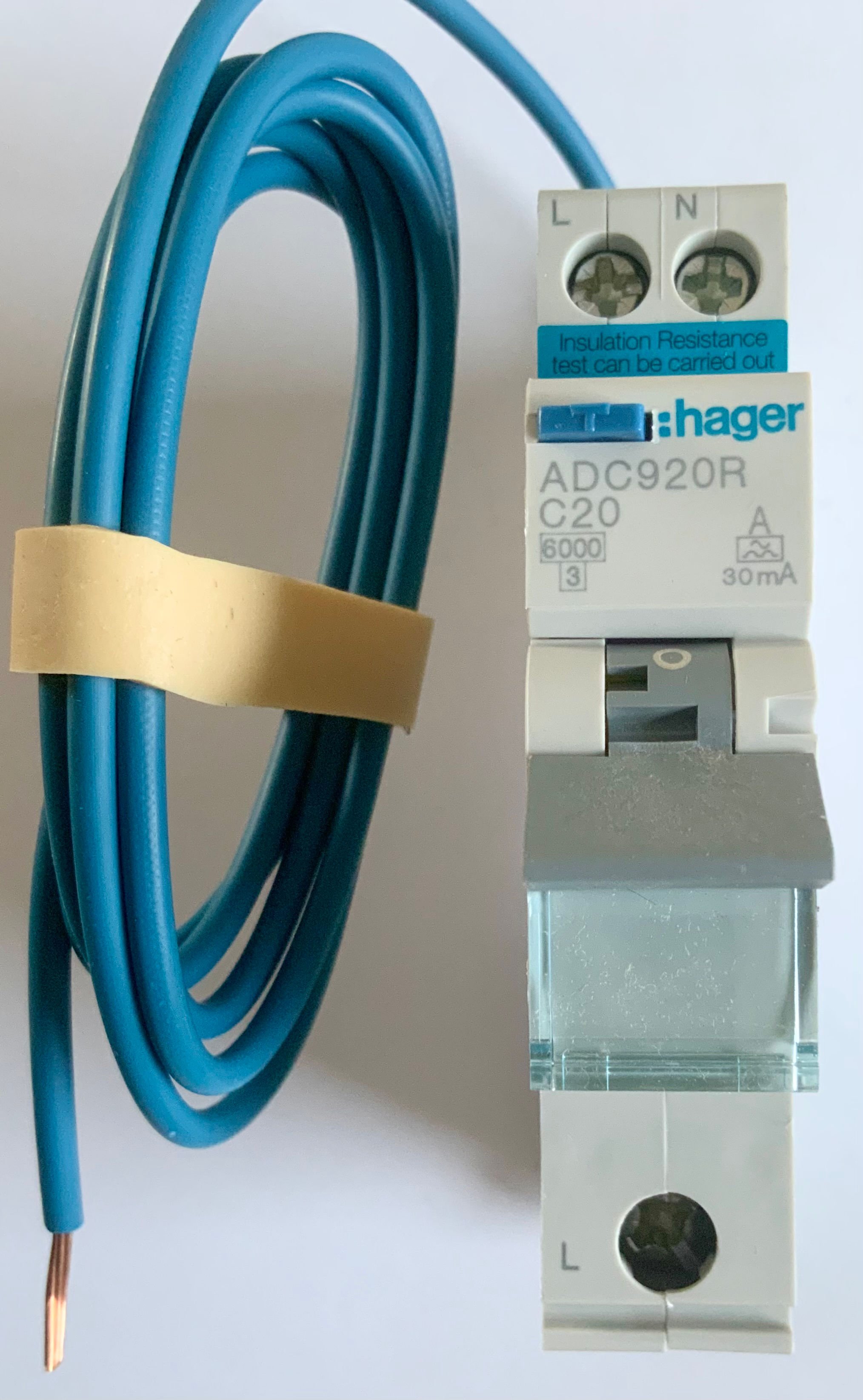 Hager ADC920R C20 RCBO 20A C 6kA 30mA A Type Reversible