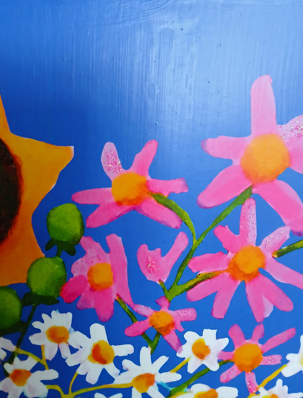 Thumbnail: SOLD OUT Sunnies on blue embellished wood block print , imperfect #2