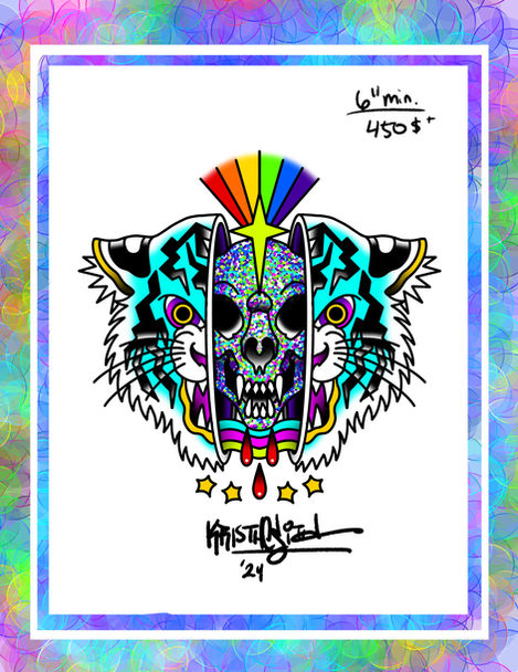colorful tiger trippy tattoo flash