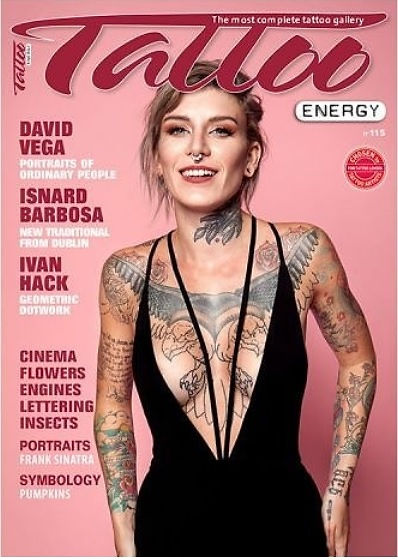 tattoo energy cover featuring memphis mori tattooed model 