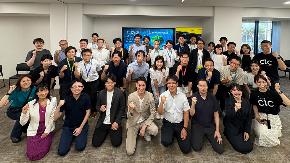 Group photo of representatives from 5 startups selected for the Aichi Deeptech Launchpad and program supporters.