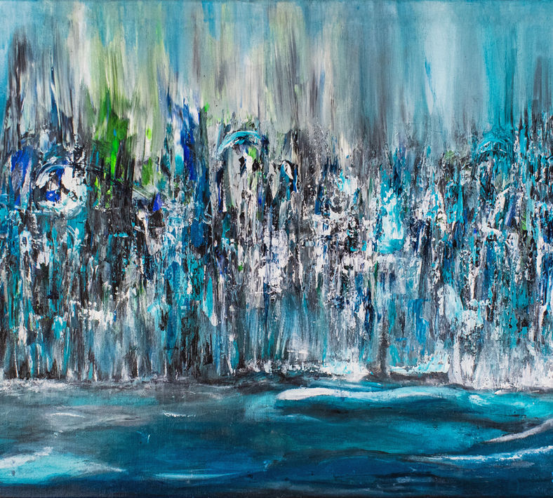 Breathtaking Arctic Splendor by Elmi Abstracts - A textured abstract painting featuring vibrant blue and icy white tones reflecting over deep water.