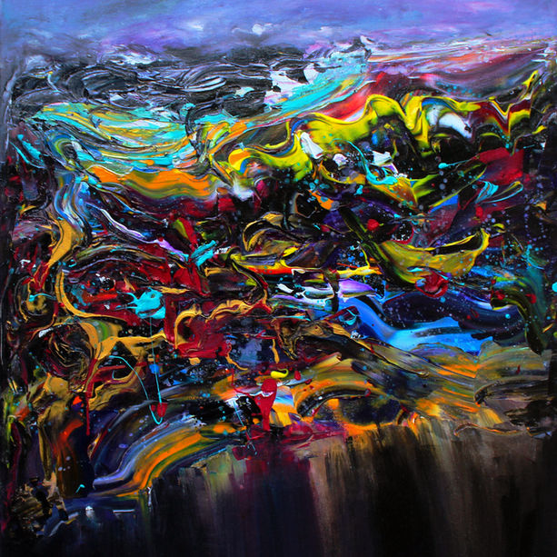 Lava'Liquid Dance vibrant abstract acrylic painting featuring fiery molten tones by Elmi Abstracts