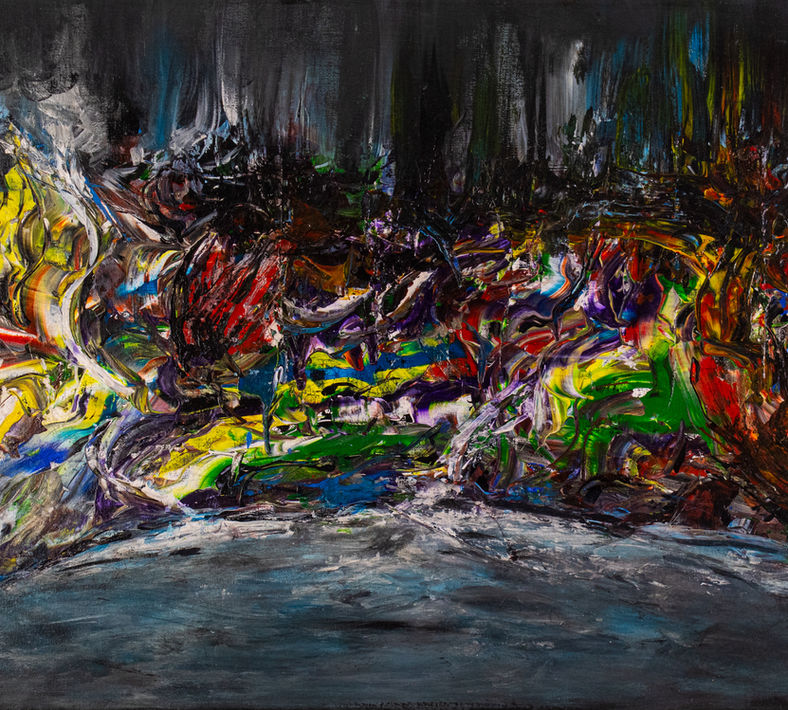 Ocean Fury by Arlia-Hamda Elmi - A textured abstract painting showing the chaotic, fierce energy of a turbulent sea.