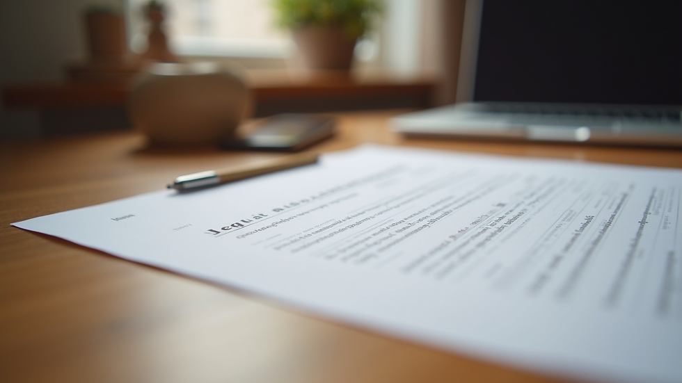 Eye-level view of a legal document on a wooden desk