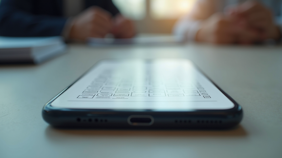 Eye-level view of a smartphone displaying a legal document template