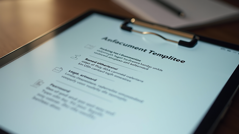 Close-up view of a tablet showing a list of legal document templates