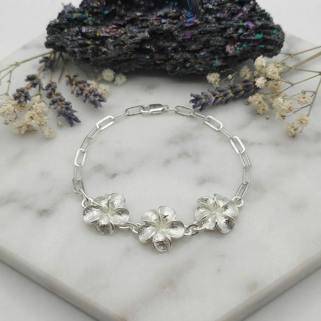 pulsera 3 flores plata.925