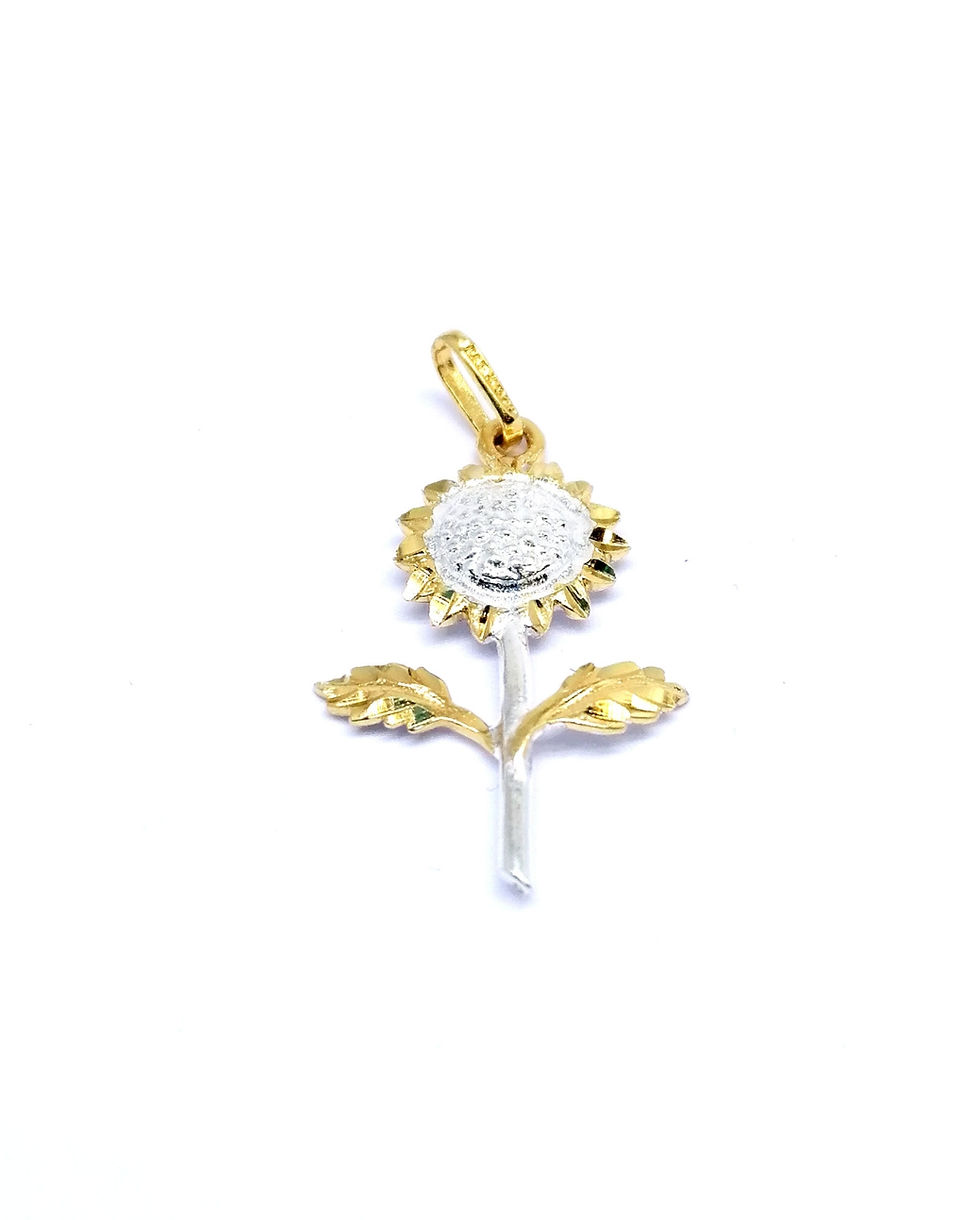 Miniatura: Dije y aretes de girasol plata con baño de oro