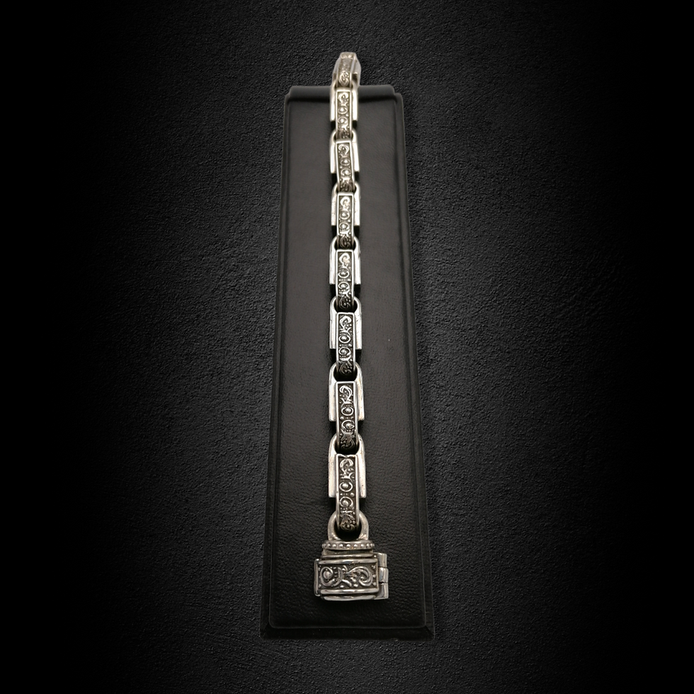 Miniatura: Pulsera de hombre eslabón cuadrado decorado vintage macizo 1 cm de grosor