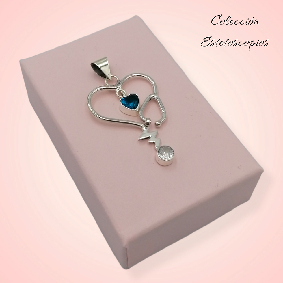 Miniatura: dije estetoscopio con zirconia y electrocardiograma plata. 925