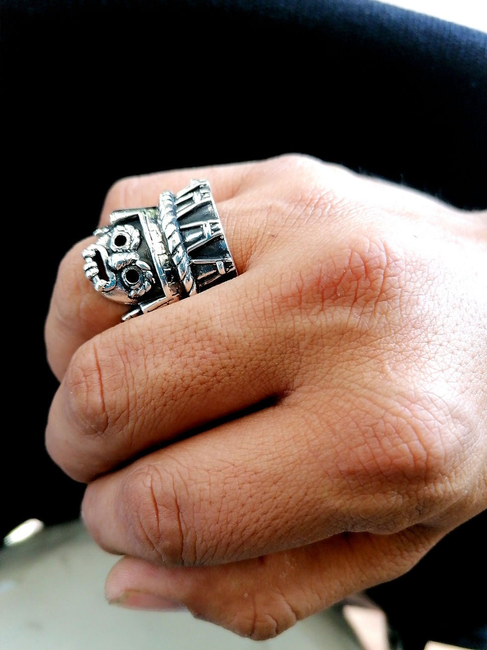 Miniatura: Anillo  Tlaloc dios de la lluvia plata Maciza ley. 925