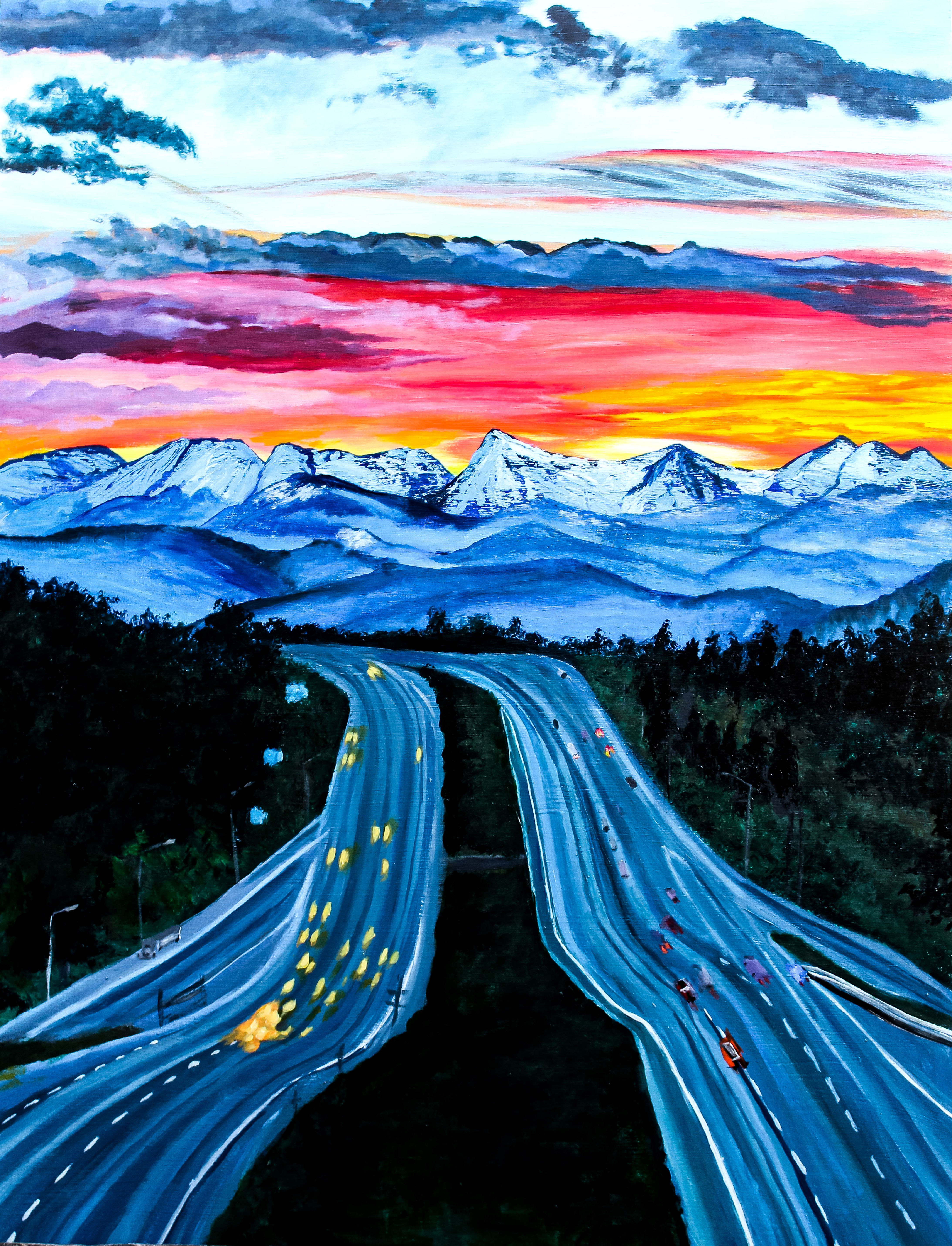 Sunset Highway Road Landscape Art