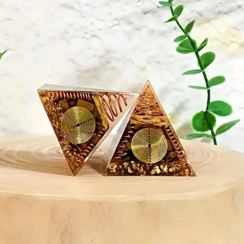 Thumbnail: Orgone Pyramid With Tiger Eye Stone Copper Spiral
