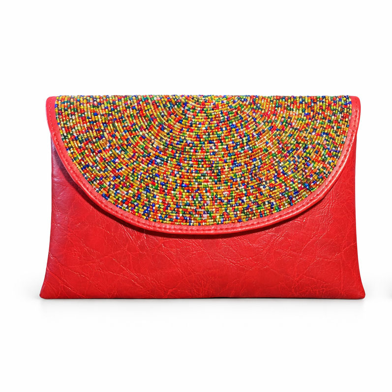 Vegan Faux Leather Beaded Clutch