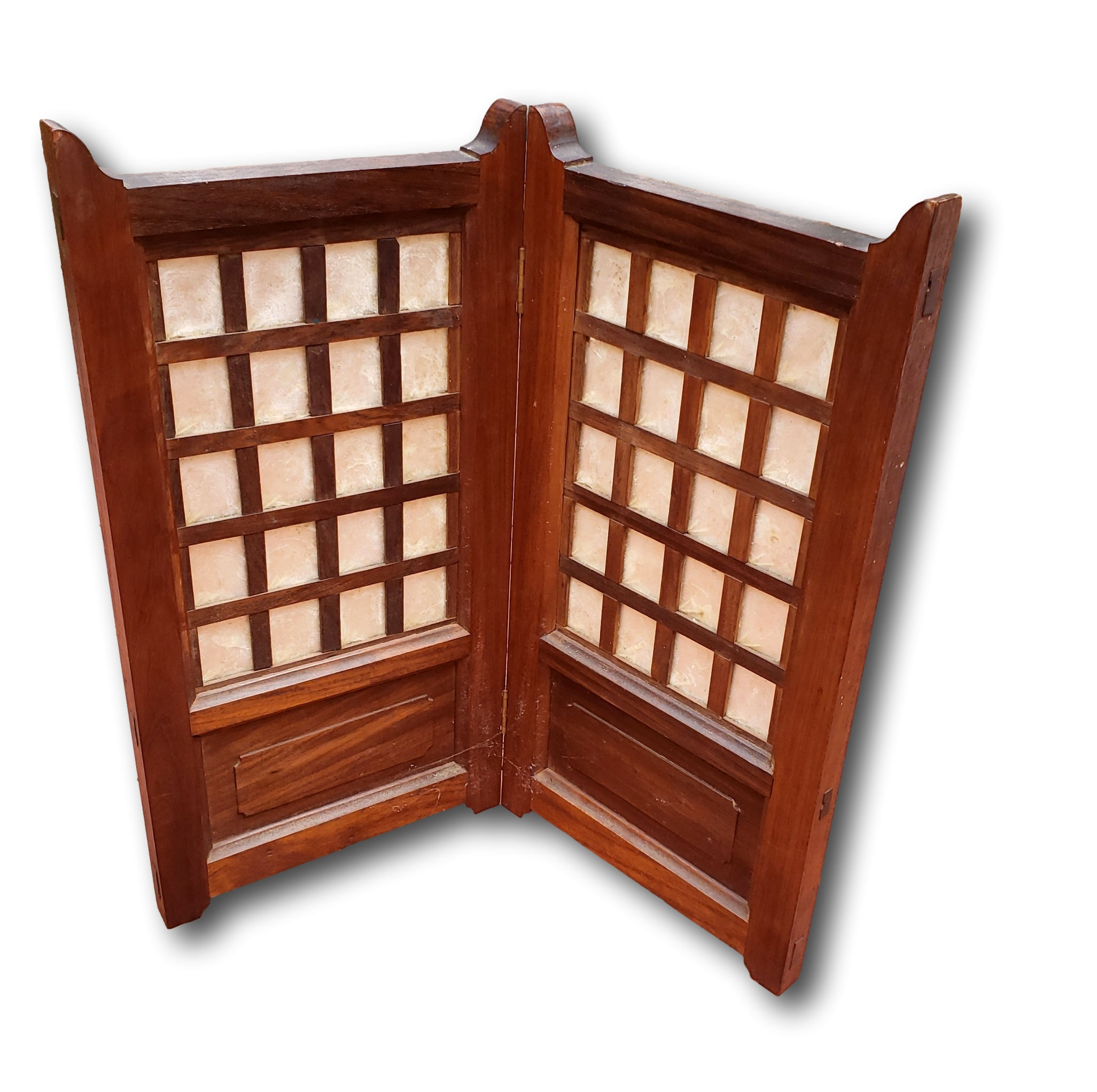 Arts & Crafts 2-Panel Wood Folding Screen w/ Capiz (mica-look) Inserts – 19.75"