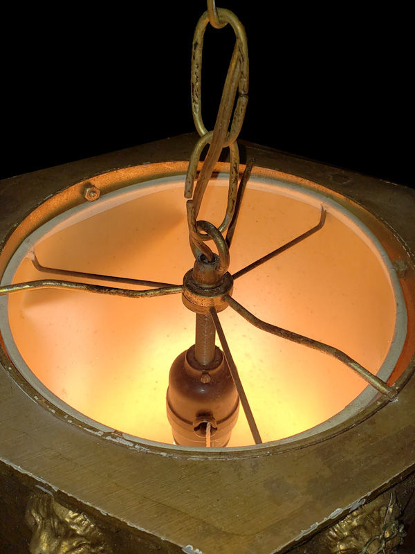 Thumbnail: 1960s Composite Hanging Lantern with Tan Cloth Shade & Pull Chain