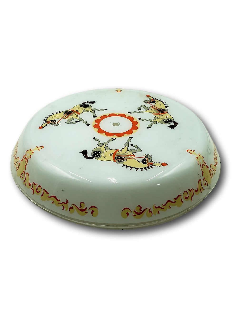 Thumbnail: Original 1950s Carousel Horse Ceiling Light Shade 16” White Glass Dome Flush