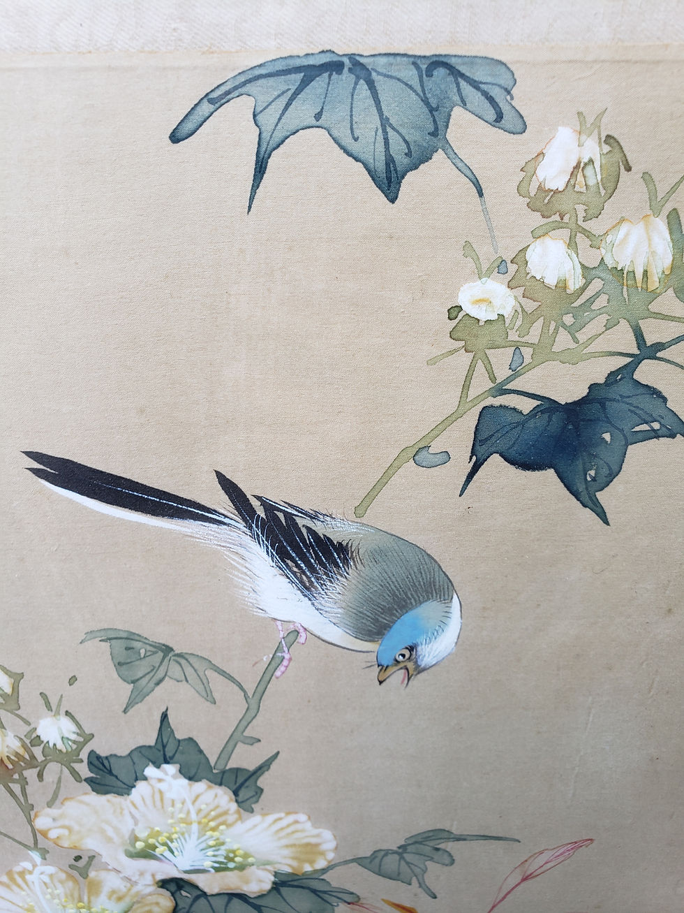 Thumbnail: Chinese Bird-and-Flower Painting on Silk, Signed & Sealed, Hand-Painted Gongbi