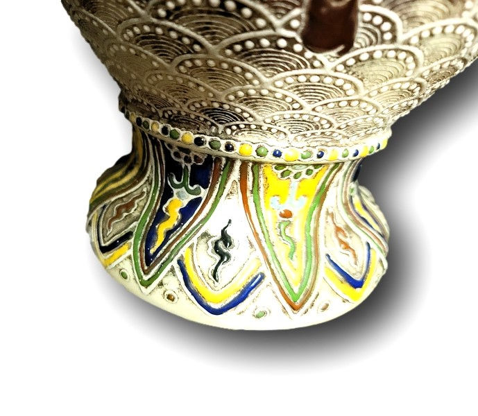 Thumbnail: Large Vintage Japanese Satsuma Style Moriage Vase w Applied 3D Dragon, Figural
