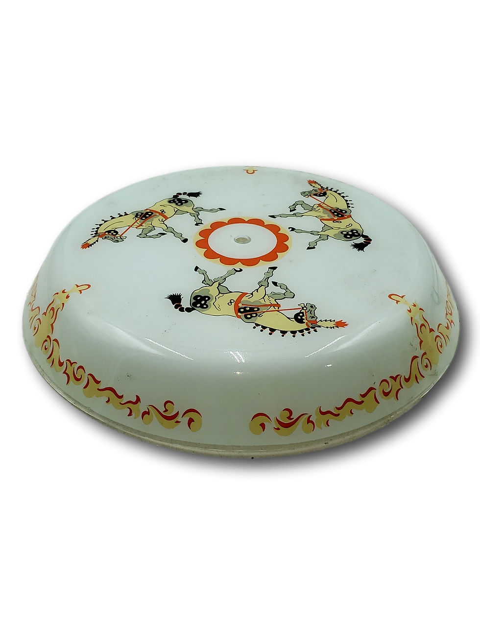 Thumbnail: Original 1950s Carousel Horse Ceiling Light Shade 16” White Glass Dome Flush