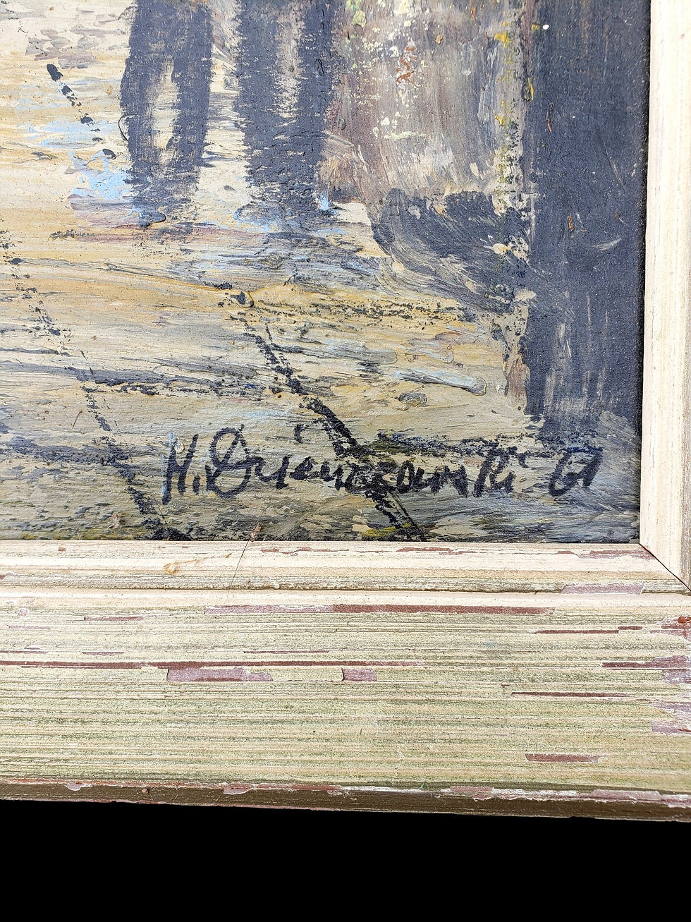 Thumbnail: Signed “H. Briencourt” (or similar), 1964 – European Street Scene, Oil on Board