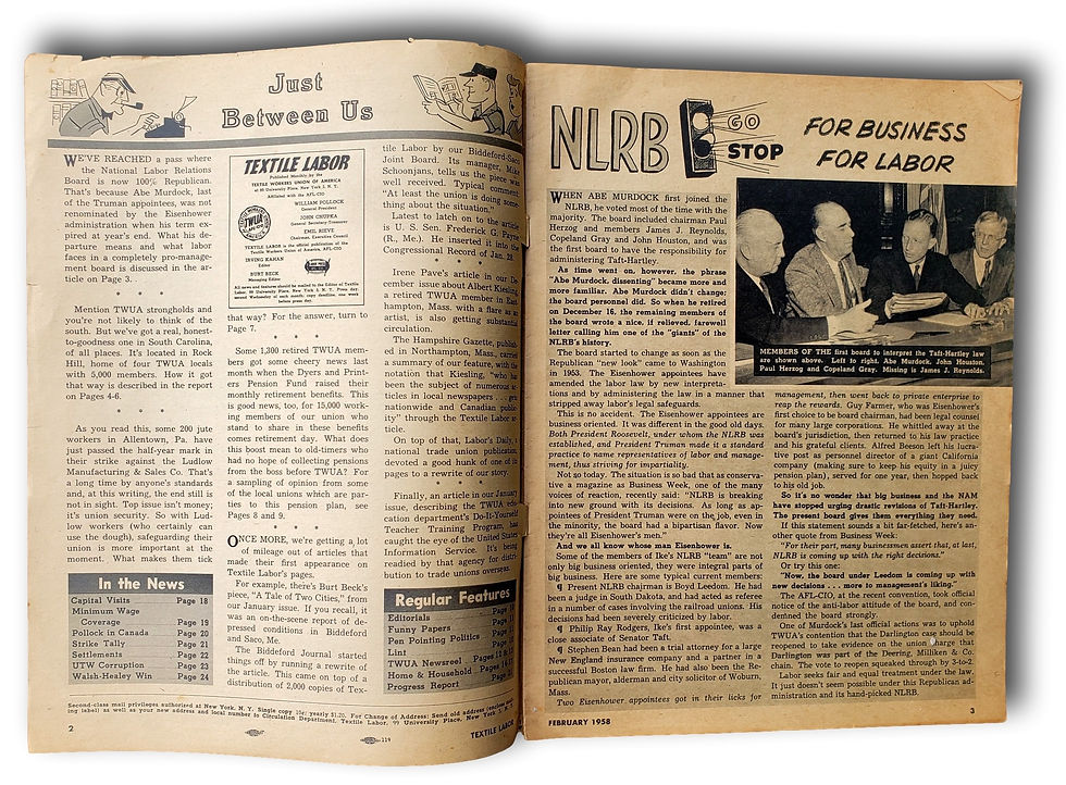 Thumbnail: 1958 Textile Labor — TWUA AFL-CIO Official Publication, Vol. XIX No. 2